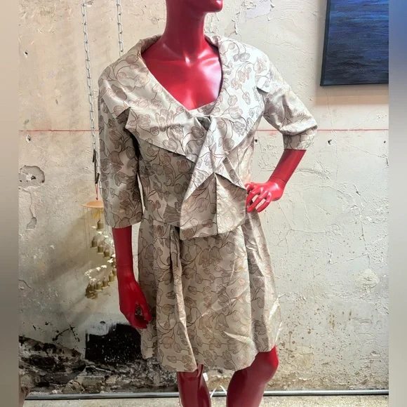 Dresses | Vintage Handmade Beige Floral Dress With Matching Jacket |  Poshmark